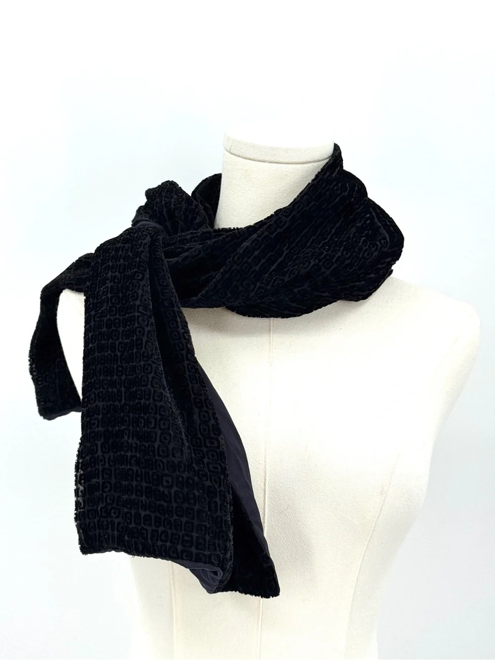 Large Black velvet Textured Scarf shawl quiet luxury